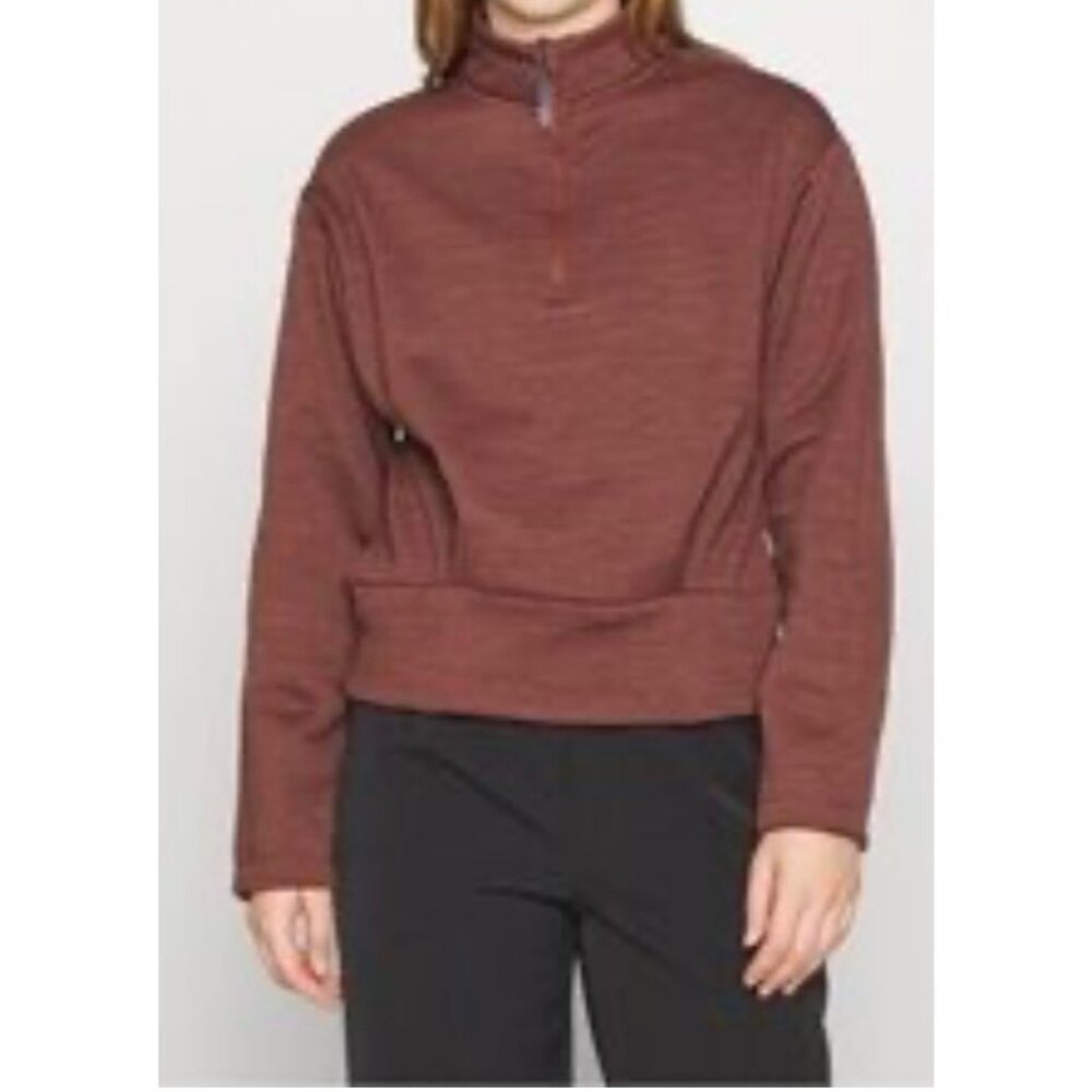 Athleta Womens Cozy Half-Zip Pullover Sweatshirt Size Small Brown Fleece
